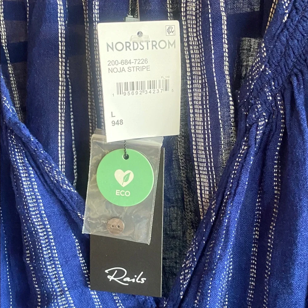 Rails NWT Mariah Relaxed Fit Blue/White Striped Linen Blend Button-Up Blouse - Picture 10 of 14